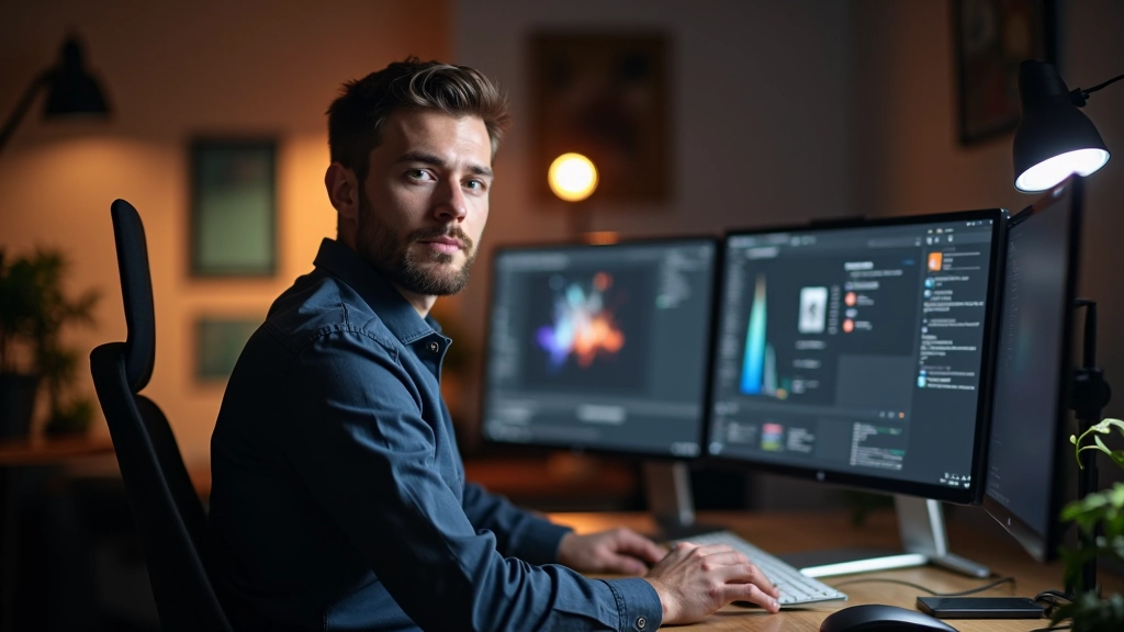 Créatif en motion design travaillant sur son projet dans un studio moderne à Bruxelles